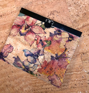 Small Frame Clasp Cork Wallet - Orchid Print