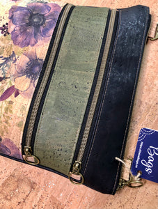 Triple Zipper Cork Cross Body Bag