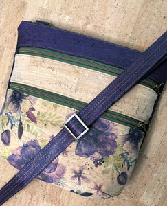 Triple Zipper Cork Cross Body Bag