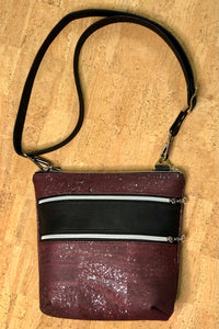 Triple Zipper Cork Cross Body Bag