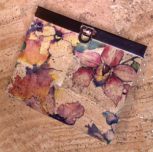 Small Frame Clasp Cork Wallet - Orchid Print