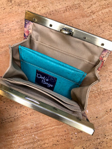 Small Frame Clasp Cork Wallet - Orchid Print