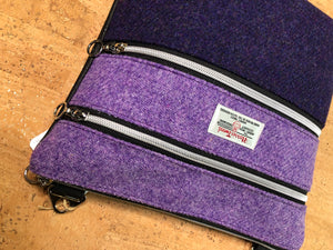 Triple Zipper Cork and Harris Tweed Cloth Cross Body Bag